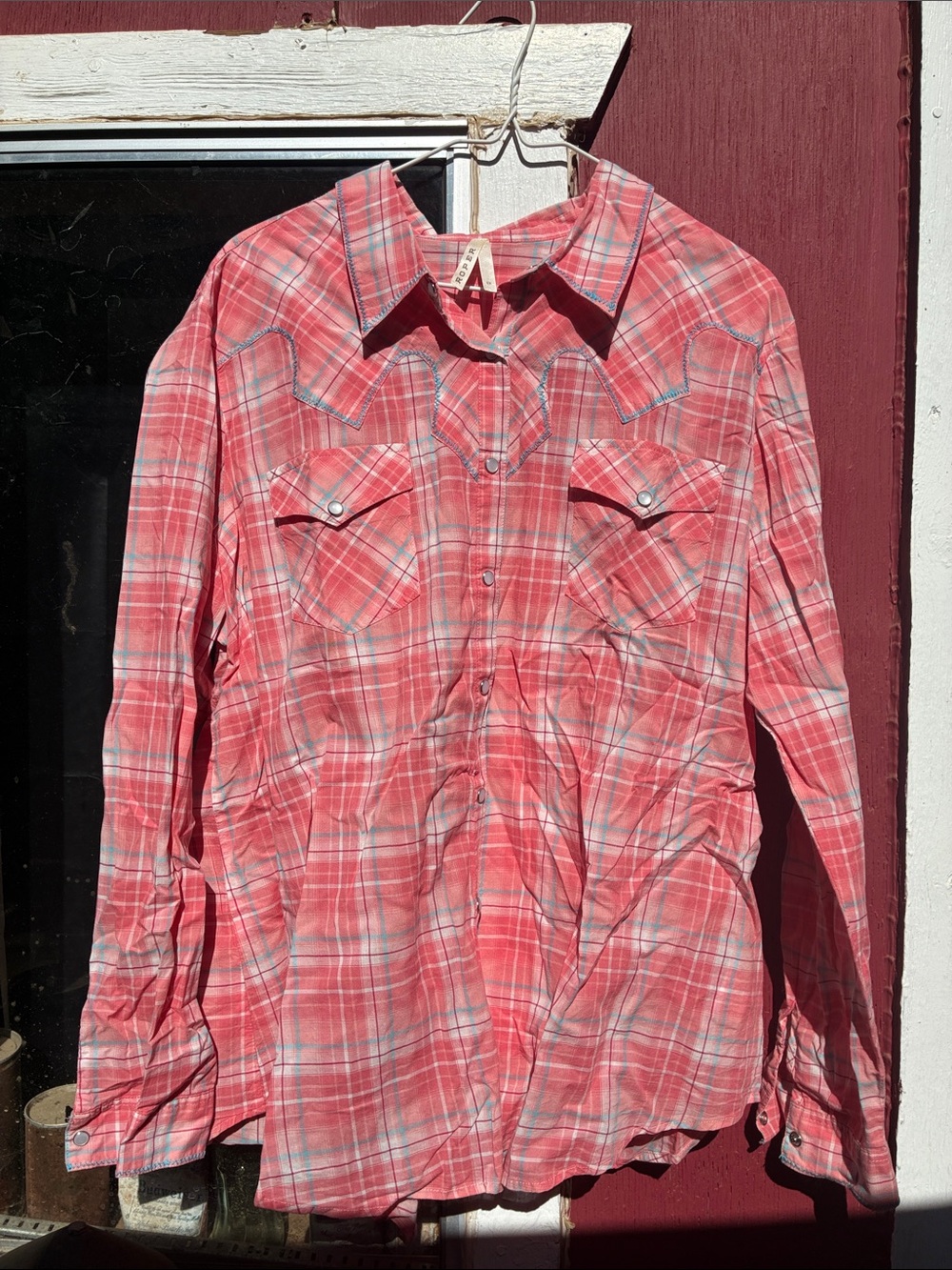 Roper Coral Pink Plaid Western Snap Shirt